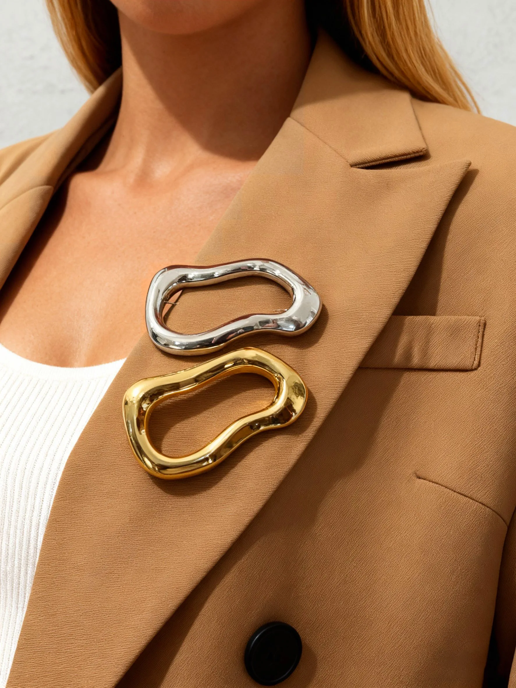 Peri'sbox موضة بسيطة OL الفن نمط غير النظامية الجوف مطلية بالذهب بروش اكسسوارات للنساء ناضجة حلية مجوهرات رائعة #3