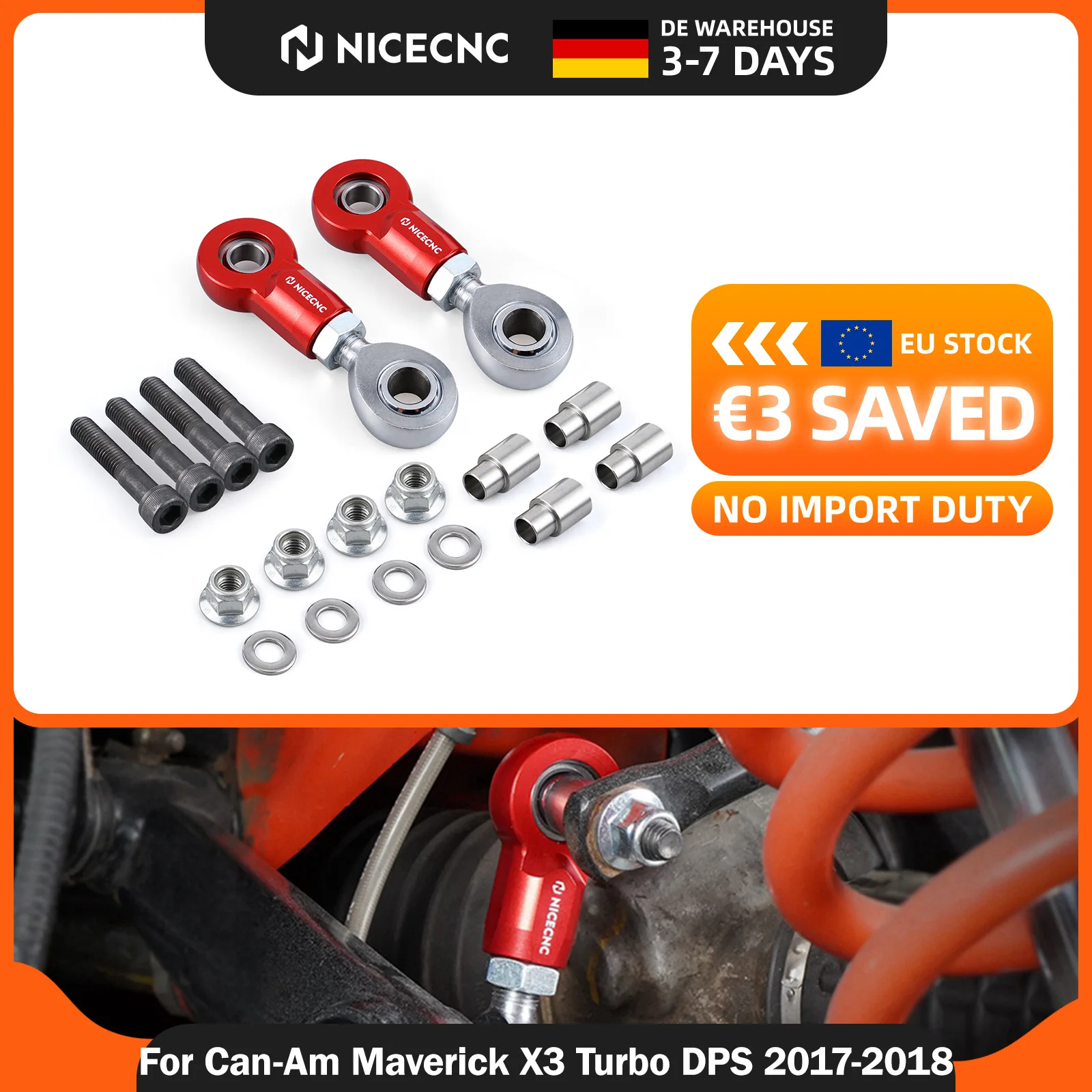 NICECNC Kit di collegamenti per barra stabilizzatrice per Can-Am Maverick X3 4x4 Turbo DPS 2017-2018, anteriore e posteriore, per Can Am Maverick X3 R Max Turbo, in acciaio al carbonio e alluminio