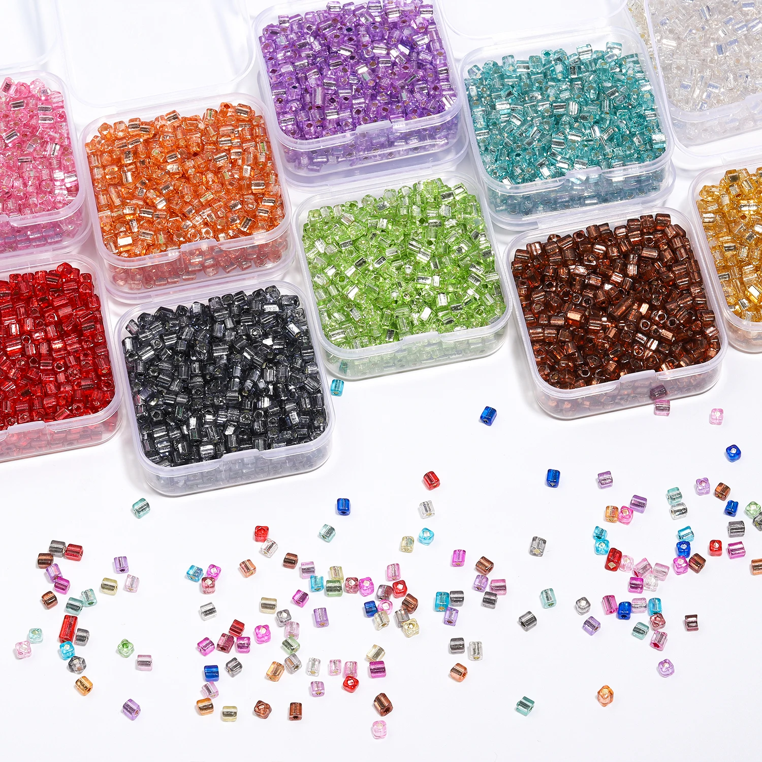 Colorful Czech Glass Crystal Seed Beads 4mm Boxed Cube Square Charms AB Plated Colour Waist Beads For DIY Jewelry Making 340pcs