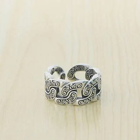 

Vine grass pattern ring S925 sterling silver trendy male personality casual and free spirited hip-hop trend punk single index fi