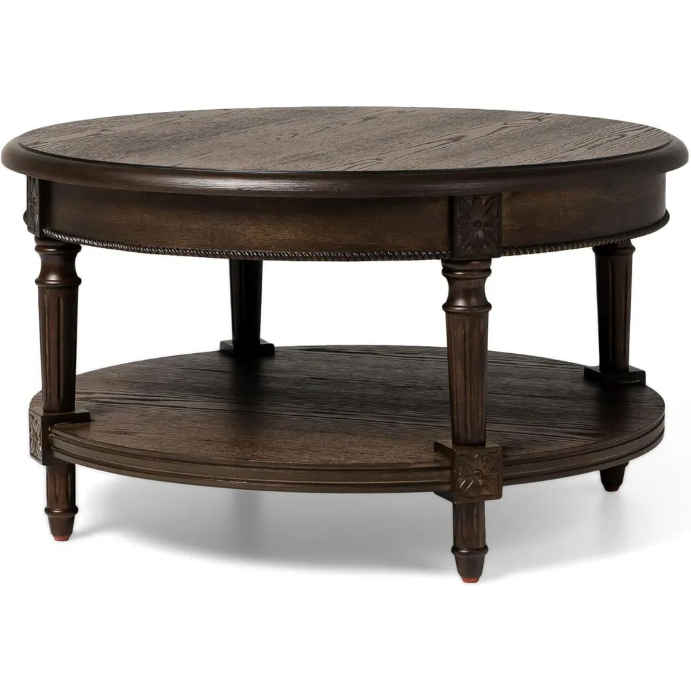 

Pullman Large Curved 2 Tier Traditional Round Circle Wooden Center Coffee Table