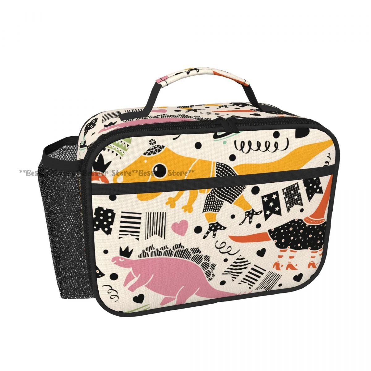 Reusable Handheld Thermal Bento Bag Cool Dinosaurs Insulated Lunch Carrier for School Office Outdoor Use