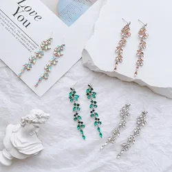 Trendy Long Tassel Chain Dangle Earrings Pendants Drop Earrings Women Party Rhinestone Geometric Leaf Hanging Earings Jewelry