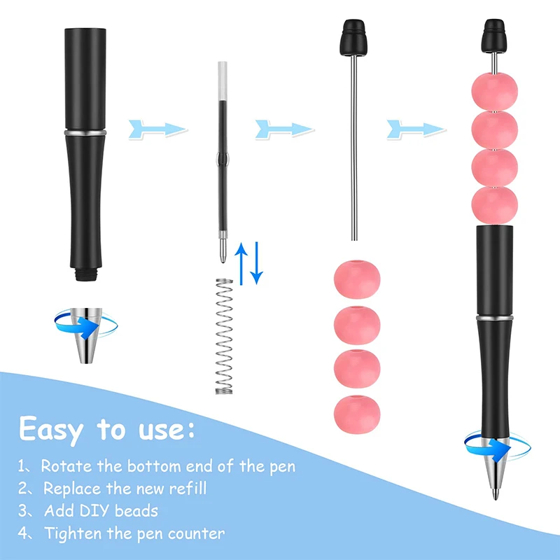 Bolígrafos con cuentas de plástico para niños y estudiantes, bolígrafos con cuentas de tinta negra, abalorios, regalo DIY, 10 piezas