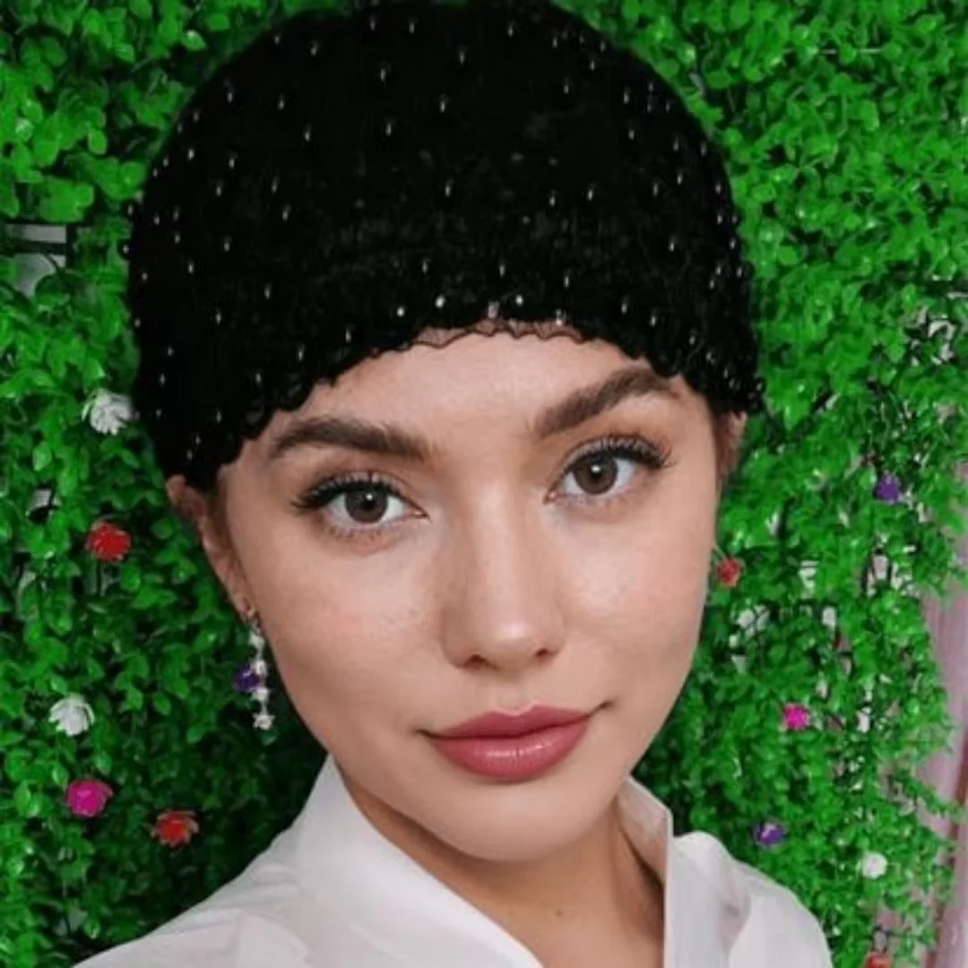 

Muslim Women Lace Turban Hat Stretch Beaded Cap Beanie Stretch Lace Mesh Beanie Hat Islamic Prayer Turban Hats