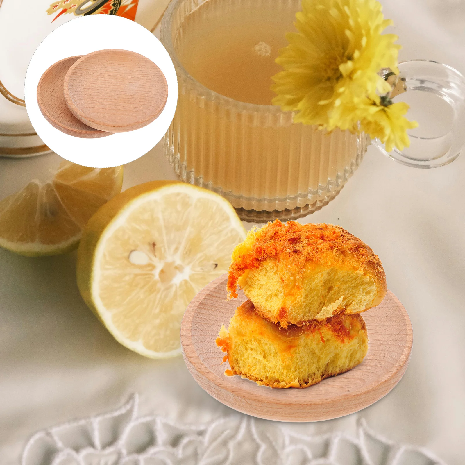 

2Pcs Round Wooden Appetizer Plates Ecofriendly Natural Smooth Surface for Fruits Salads Birthday Anniversaries Business