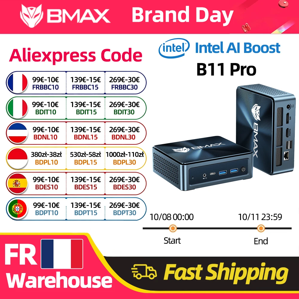 Bmax Mini Ai PC B11 Pro Intel Core Ultra 5 115U 8 Core 10 Thread 16GB RAM 512GB SSD Windows 11 USB HDMI