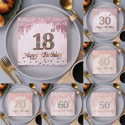 20Pc Rose Gold Number 18th 40th 50th 60th 70th Years Old Disposable Paper Napkins Tissue for Women Happy Birthday Party Decor