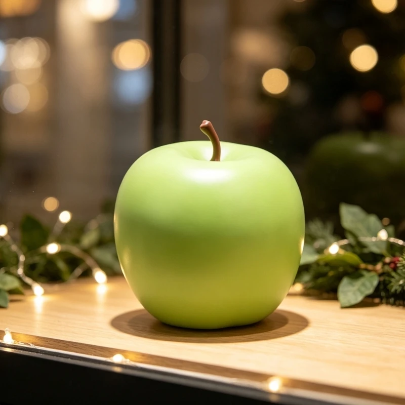 Realistic Fruit Decoration,Green ABS Plastic Fruit with Glossy Finish and Brown Stem Detail for Basket Display and Photo Styling