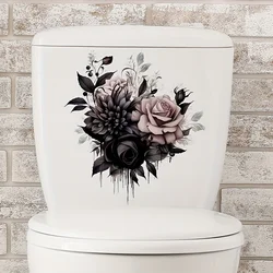 Black Rose Pattern Toilet Lid Decal Elegant Bathroom Accessory Adhesive Home Decor Sticker Floral Wall Art Decals S377