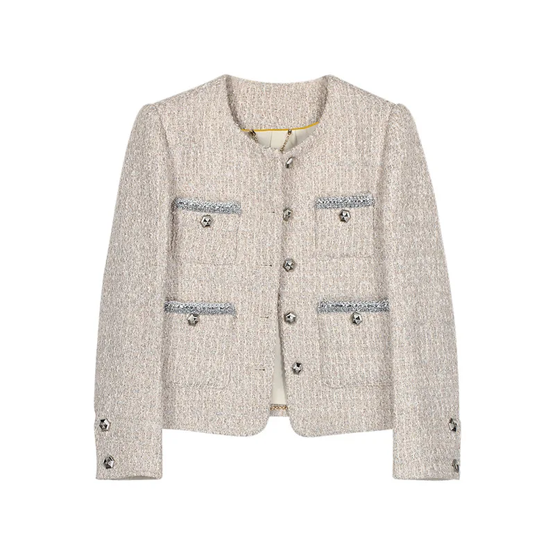 

Autumn Winter New French Vintage Small Fragrance Coat Women Fashion High Quality Elegant Office Lady Long Sleeve Tweed Coat