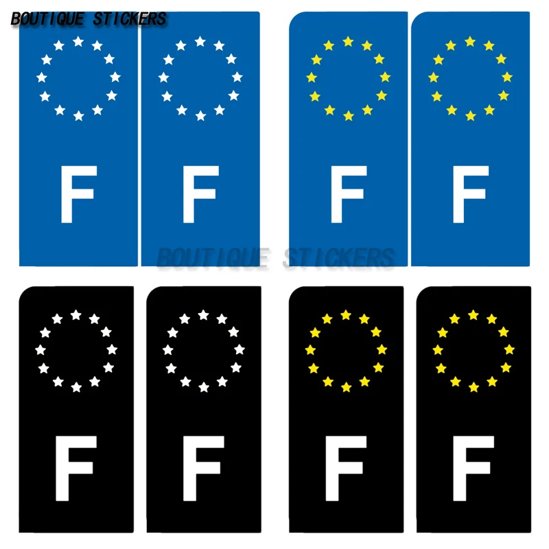 

2Pcs F France plaque d'immatriculation européenne autocollant noir bleu Motorcycle waterproof PVC decal