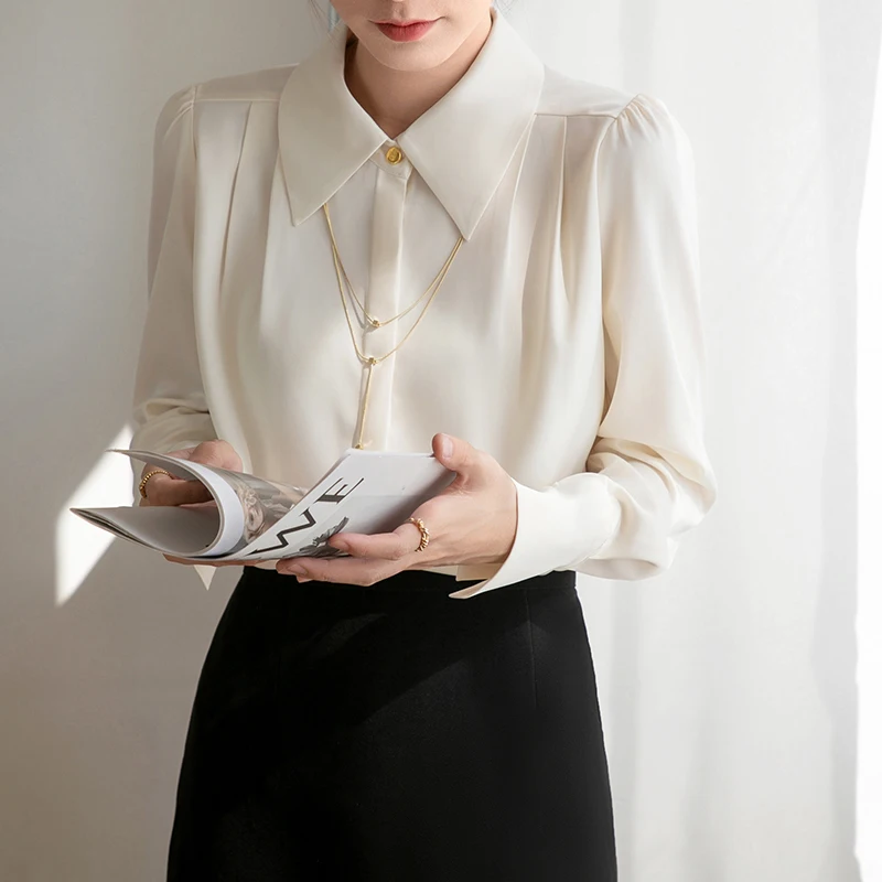 Women Spring Simplicity Slim Office Lady CHAIN Solid Color Square Collar Long Sleeve Shirts Women Clothes Casual All-match Tops