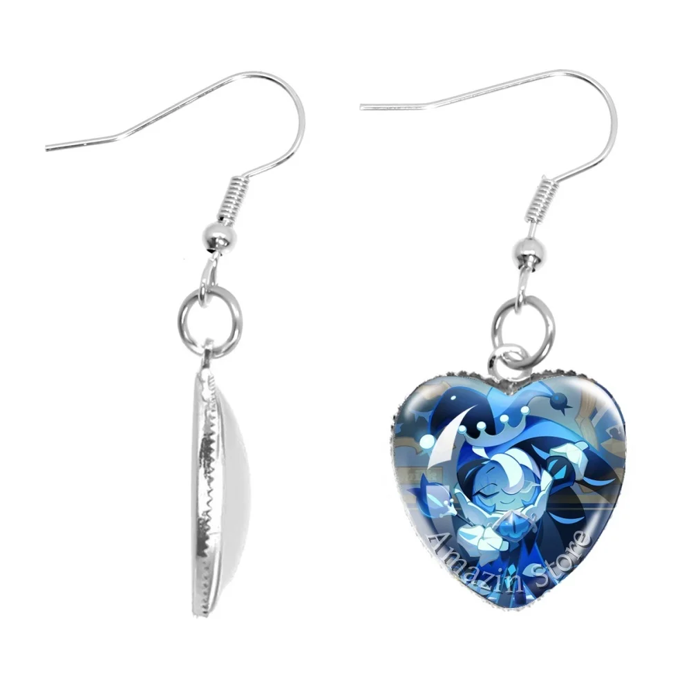 Pendientes de Gancho con Forma de Corazón de 20mm, Diseño Casual del Juego Cookie Run Kingdom, Bestia Antigua Shadow Milk Cookie, Accesorios de Aleación Hechos a Mano, Regalo para Fans
