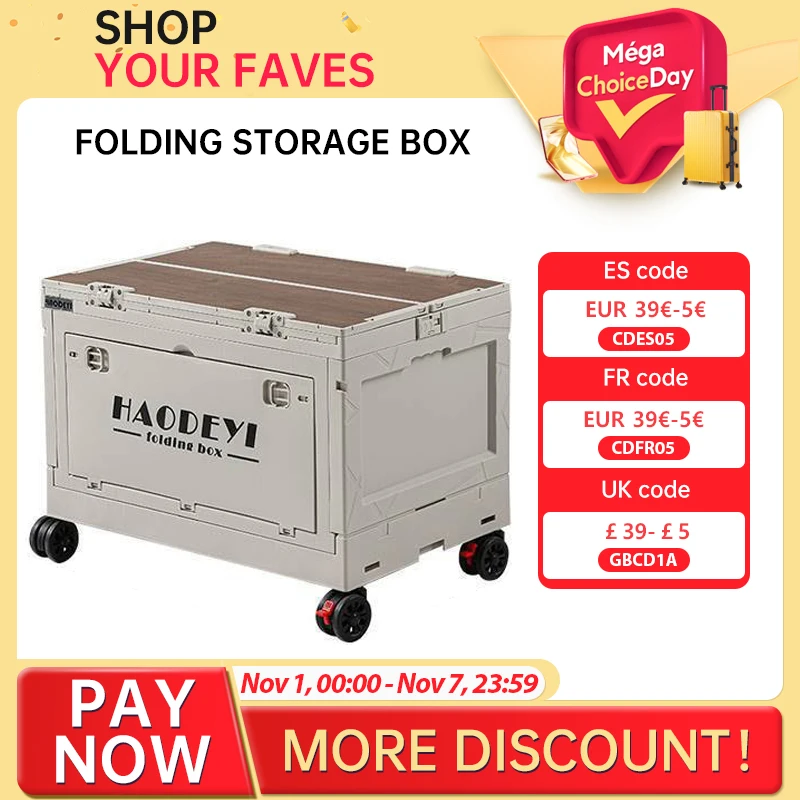

Outdoor camping storage box, foldable picnic table, car storage box with large capacity