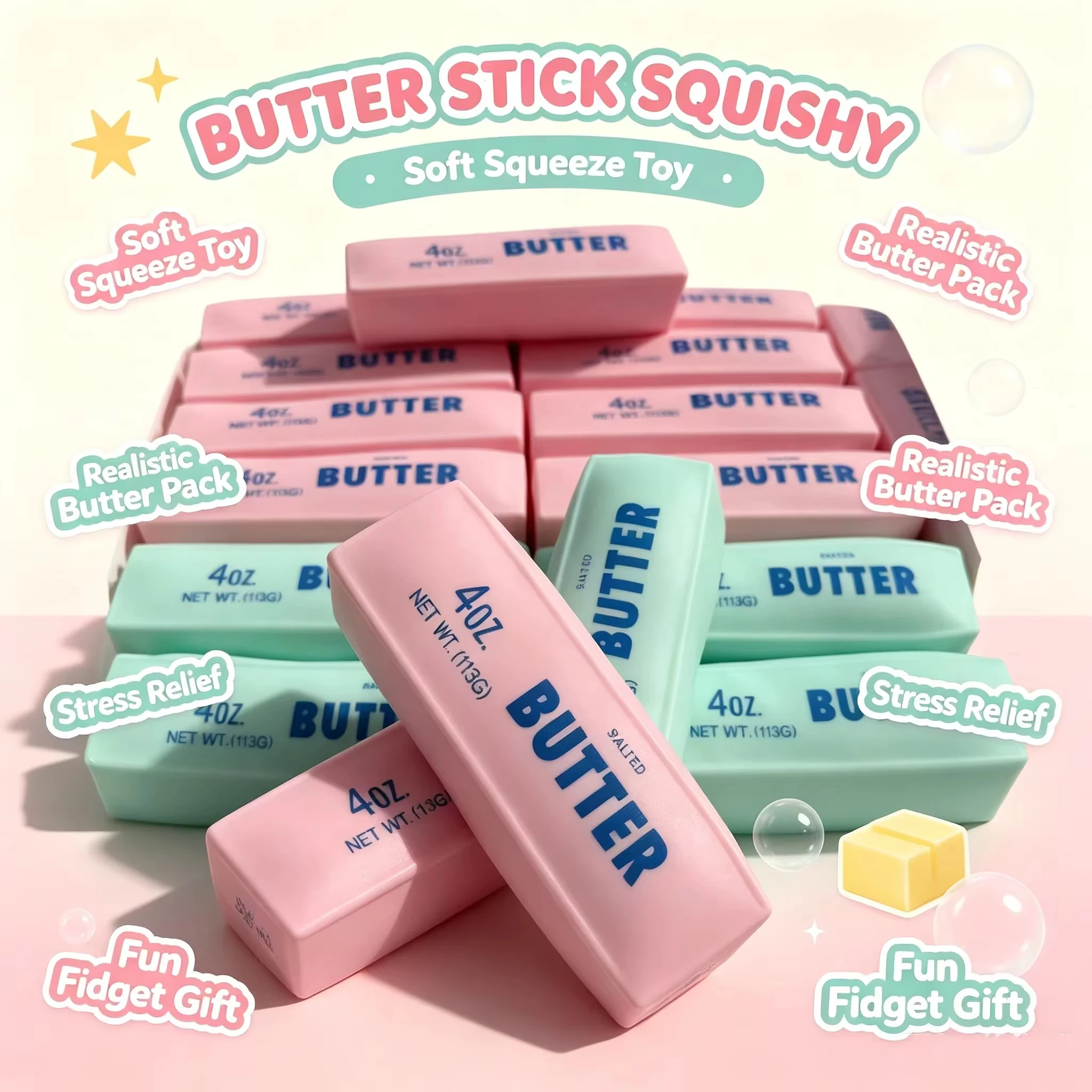 Butter Stick Squishy Stress Ball Fidget Toy Crunchy Squeeze Toy Round Blocks Filled ASMR Anti Stress Release Hand Relax Gift Toy