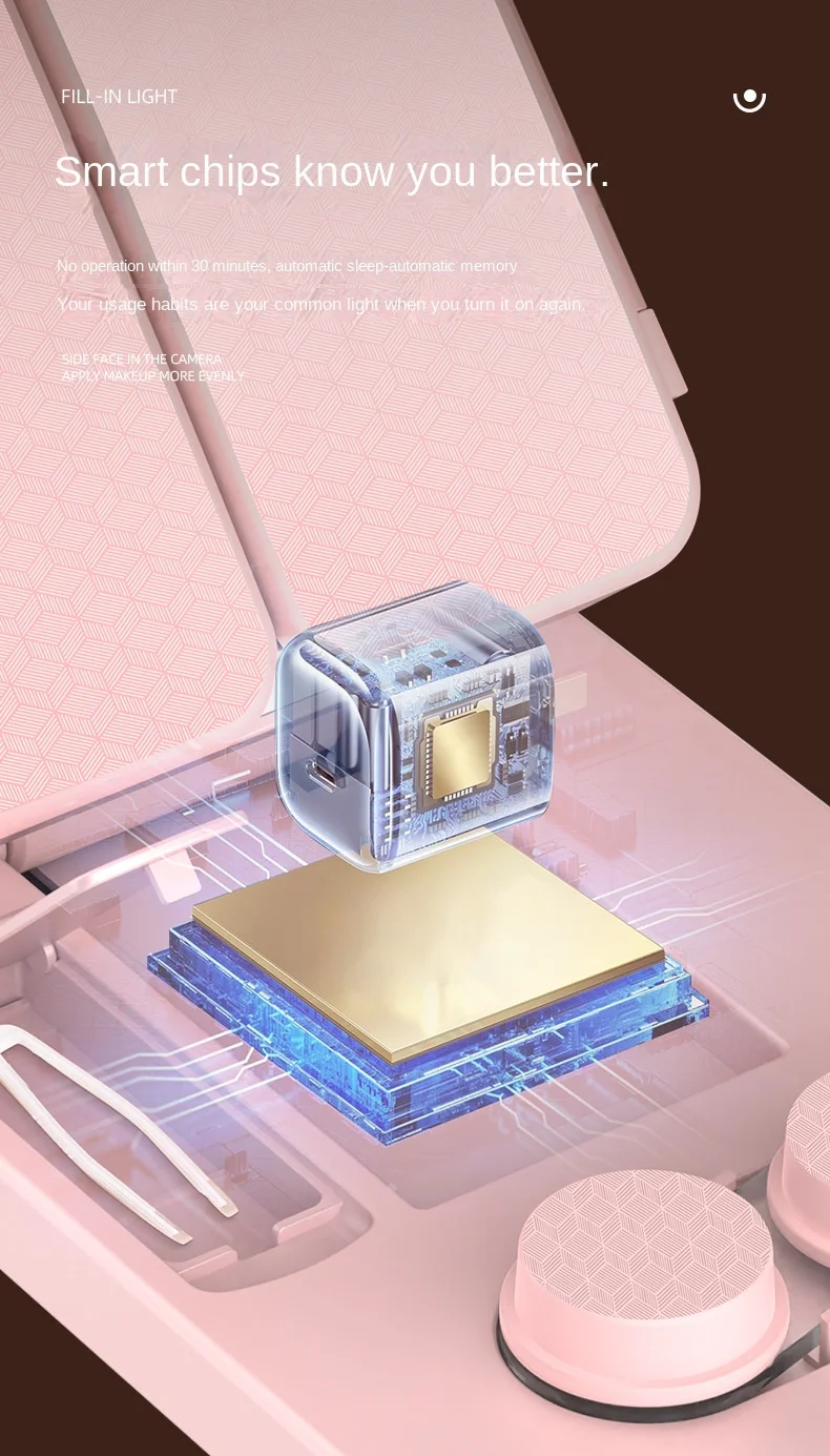 Miroir de maquillage pliant LED Rechargeable avec nettoyeur de lentilles de Contact miroir cosmétique de vanité Portable pour femmes et voyage