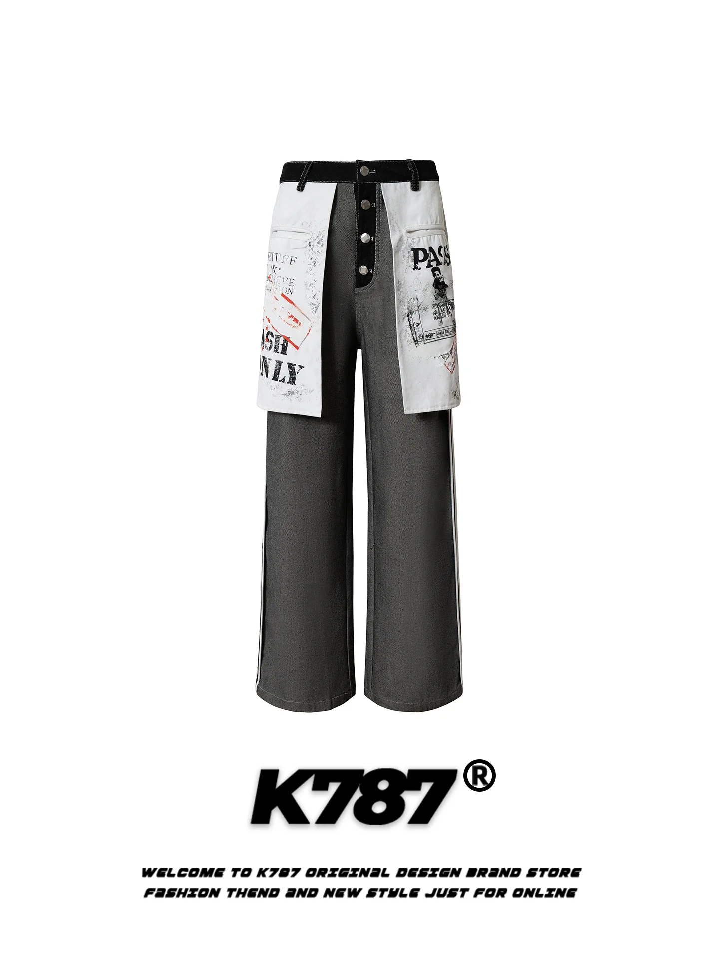 

K787 American Retro High Waist Straight Leg Jeans Large ket Print Loose Fit Men's And Women's Casual Faion Brand