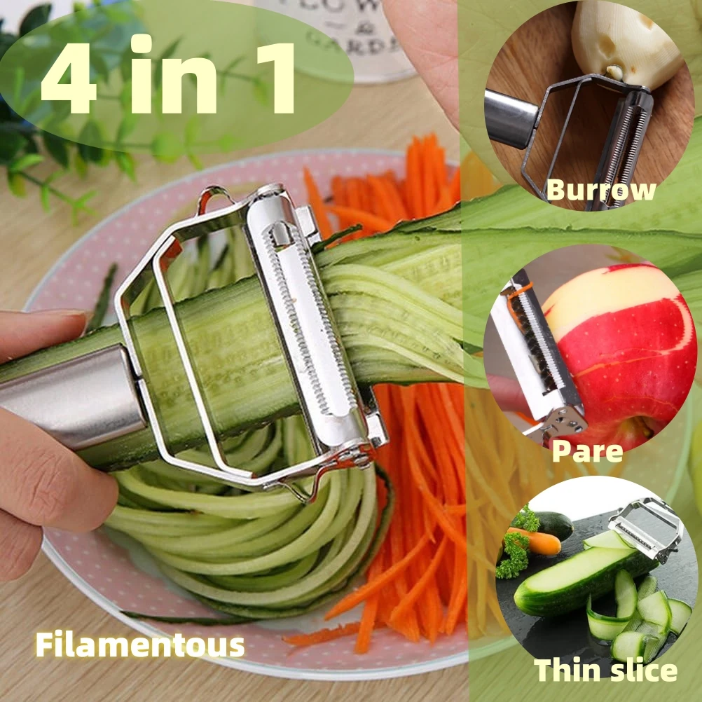 4 in 1 Stainless Steel Multi-function Peeler Slicer Vegetable Fruit Potato Cucumber Grater Portable Sharp Kitchen Accessory Tool