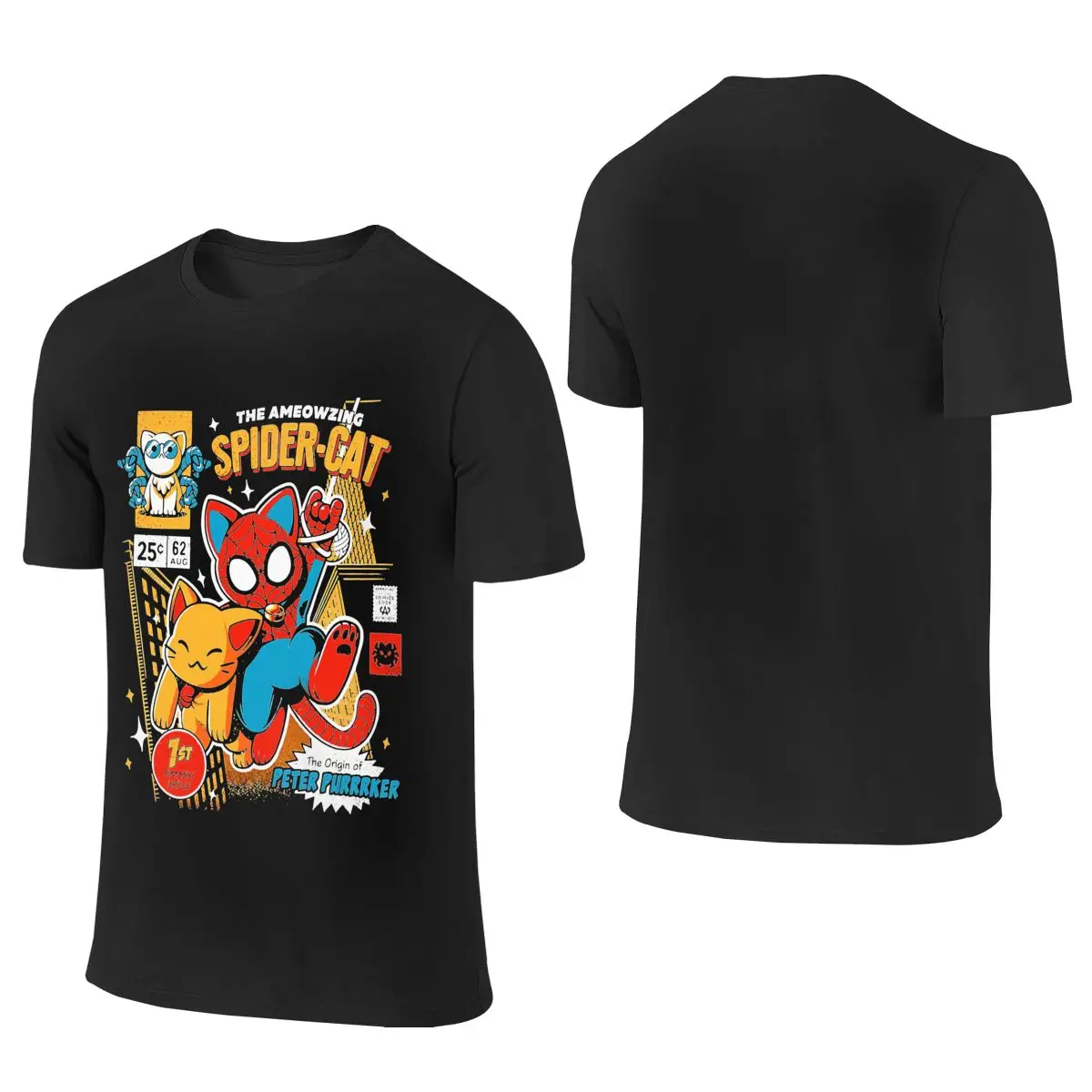 Men T-Shirt Disney The Ameozing Spider Cat Fashion Pure Cotton Tees Short Sleeve Spiderman Marvel T Shirt Clothes Original