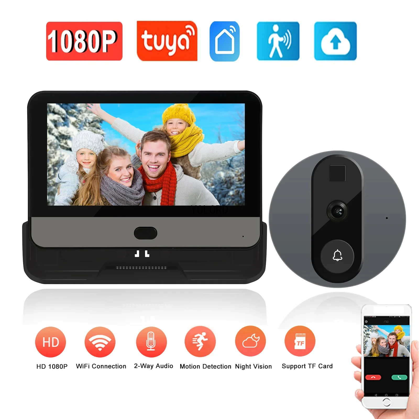 1080p wi fi vídeo campainha tuya campainha da porta inteligente sem fio vídeo olho mágico câmera pir visão noturna áudio intercom porta digital viewe