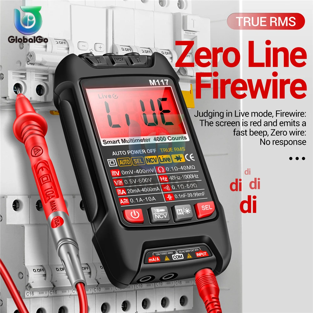 

Цифровой мини-мультиметр M117, 4000 отсчетов, интеллектуальный Электрический тестер, Постоянный/переменный ток, емкость напряжения, Ом, Гц, Бесконтактный индикатор напряжения, профессиональный мультитестер