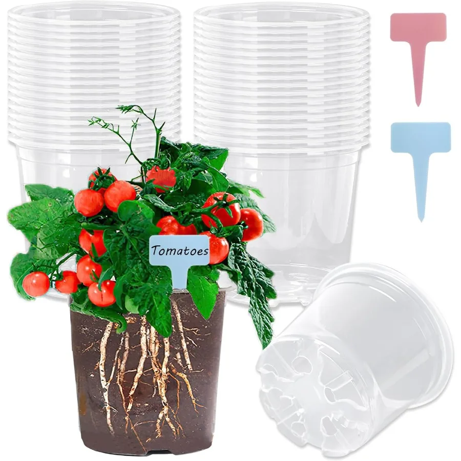 

36 Pack Clear Nursery Pots 6 Inch Clear Pots for Plants with 40pcs Plant Labels Clear Plant Pots with Drainage Holes Seed Start