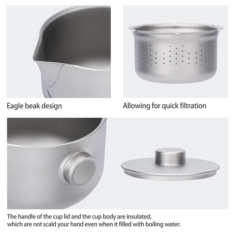Grenzenlose Reise Titan Gaiwan Teekanne Tassen Doppels chicht Tee maschine mit Deckel & Filter ultraleichte Kung Fu Tee Set stapelbare Tassen – Detail 5