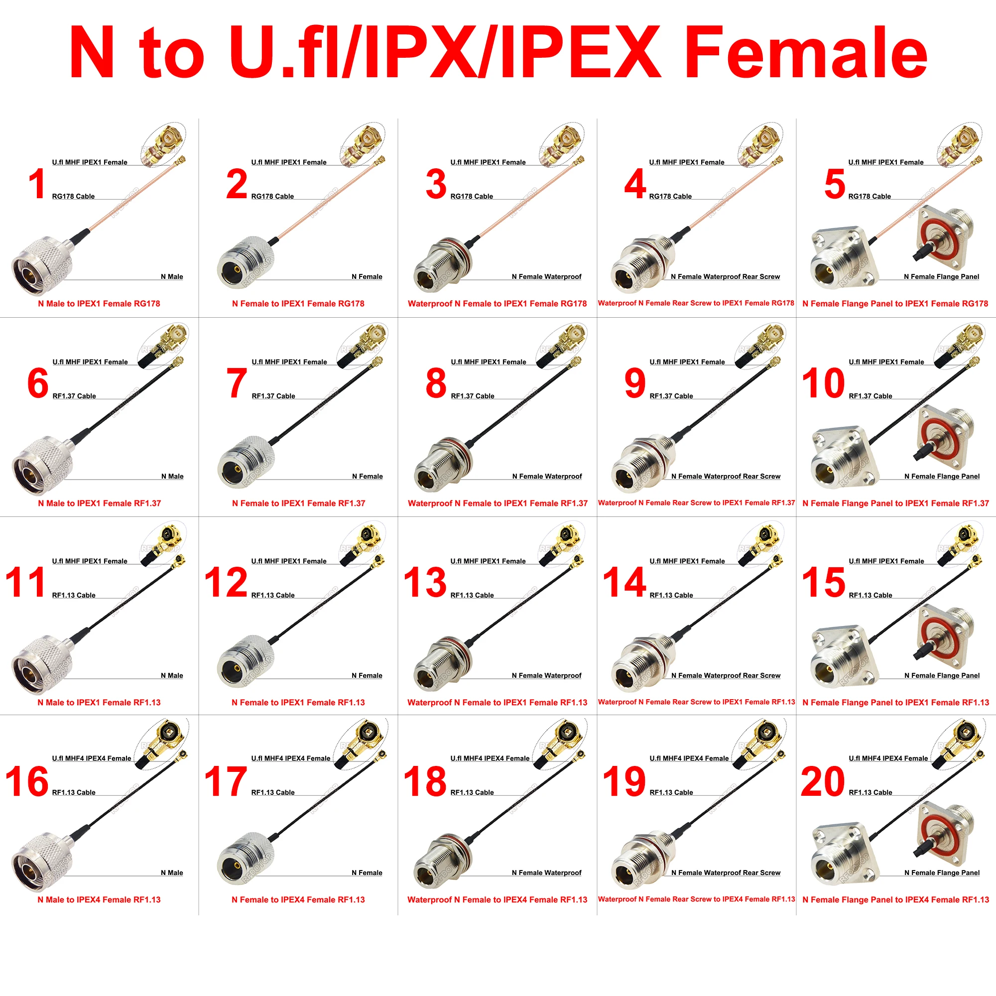 1PCS L16 N Connector to uFL//1/IPEX1 Female RFΦ1.37 Coaxial Cable Extension Pigtail Jumper for Radio Antenna High Quality