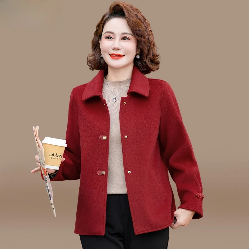 

Faionable Woolen Coat for Middle-Aged Mothers Autumn Wear Traditional Chinese Sle Long Sve Single-Breasted Jaet