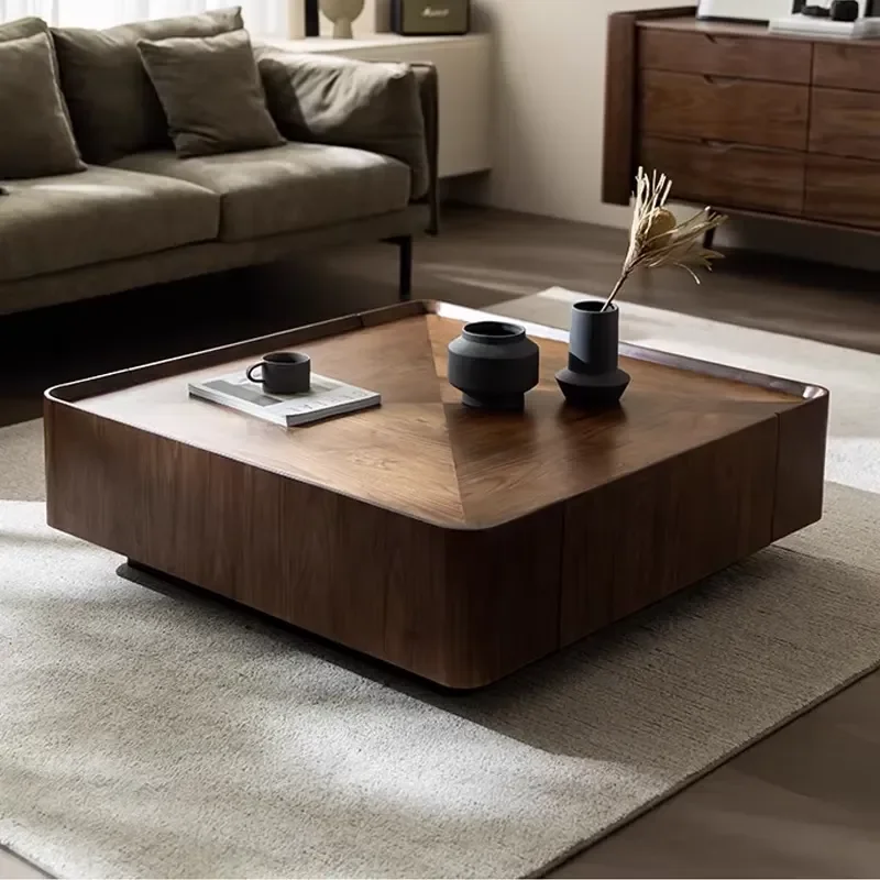 Modern Nordic Living Room Coffee Table RS002 Square Walnut Wood Parquet Texture Medieval Panel Square Coffee Table for Home