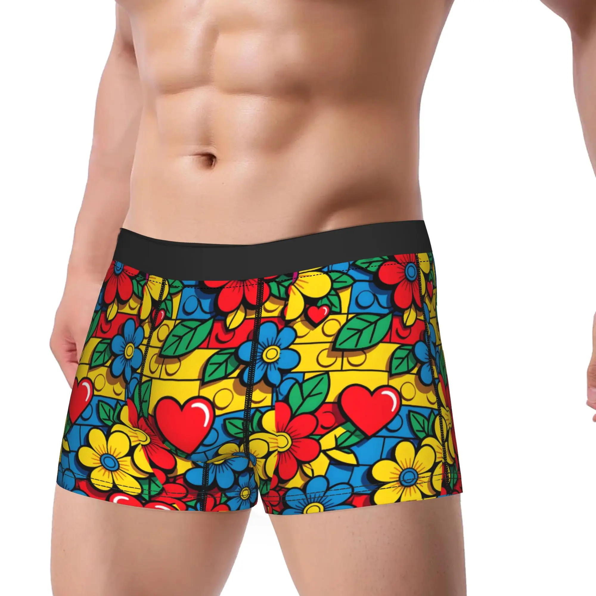 Retro Floral Heart Print Trunk  Pouch Underwear Trenky Customs Shorts Briefs Elastic Male Underpants Plus Size 2XL