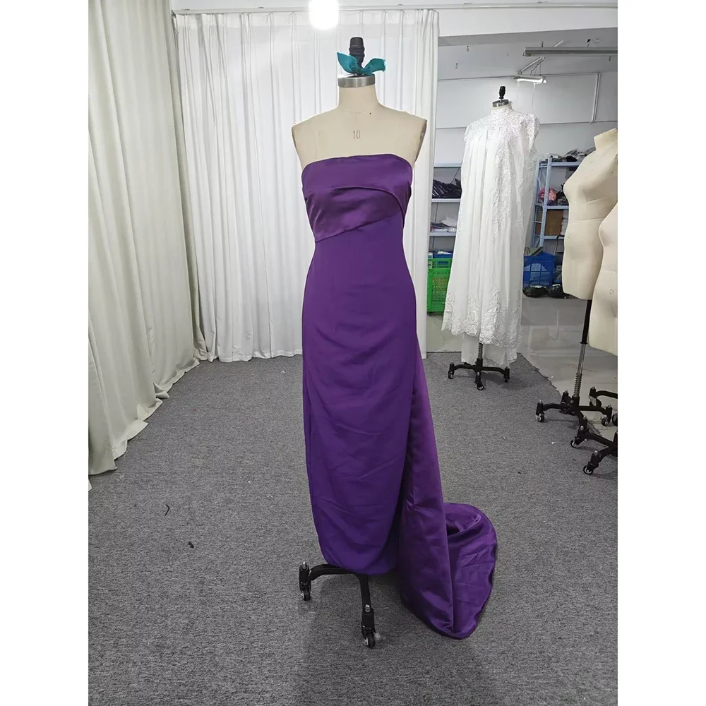 Customized Vintage Long Purple Muslim Evening Dresses Backless Straight Ankle Length Sweep Train Prom Dresses for Women 2024