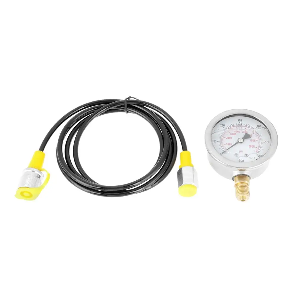 1.56m Hydraulic Hose Test Kit - 2x BSP 1/4 Couplings + 0-600BAR/8500PSI Gauge for Accurate Testing