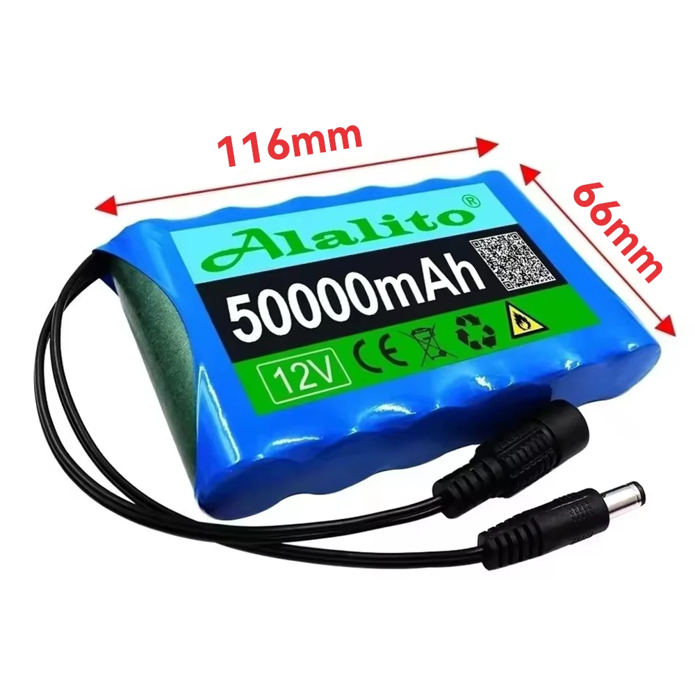 12V 3S2P 50000mAh 18650 Lithium-ion Rechargeable Battery + BMS- for 12V Tools Camping Equipment，LED Lamp Light Backup Powe Etc