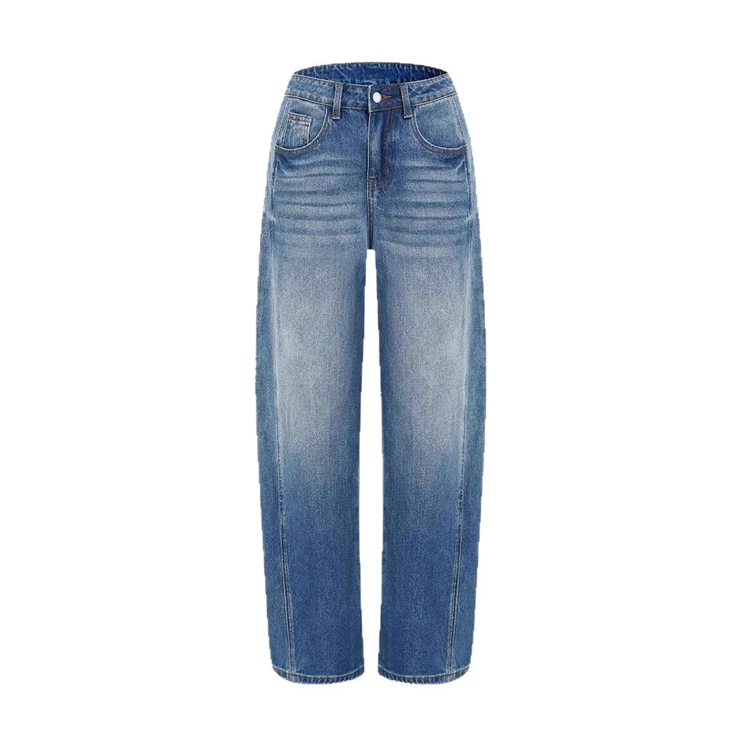 Women Wide Leg Stretchy Loose Fit Daily Casual Trendy Wash Denim Trousers Vintage Four Seasons New Fashion Female Clothes Jeans