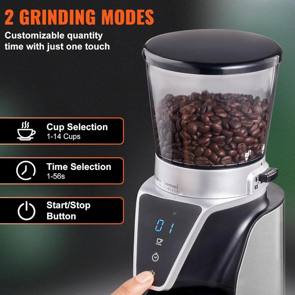 Coffee Grinder, Conical Electric Adjustable Burr Mill with 51 Precise Grind Setting, 9.7-Ounce 13 Cups, Coffee Bean Grinder