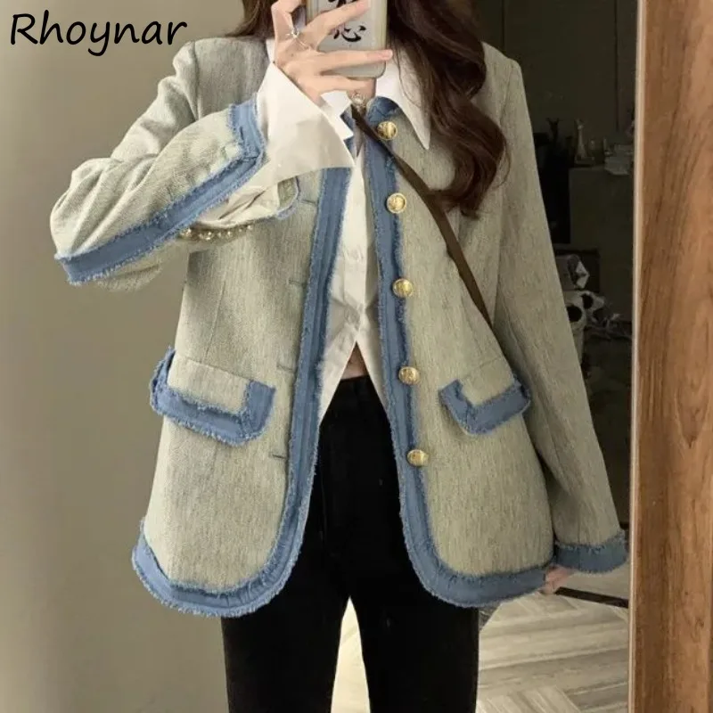 Korean Fashion Blazers Women Autumn Ladies Elegant Temperament Patchwork Button Fur-lined Loose Soft Stylish Attractive Casual