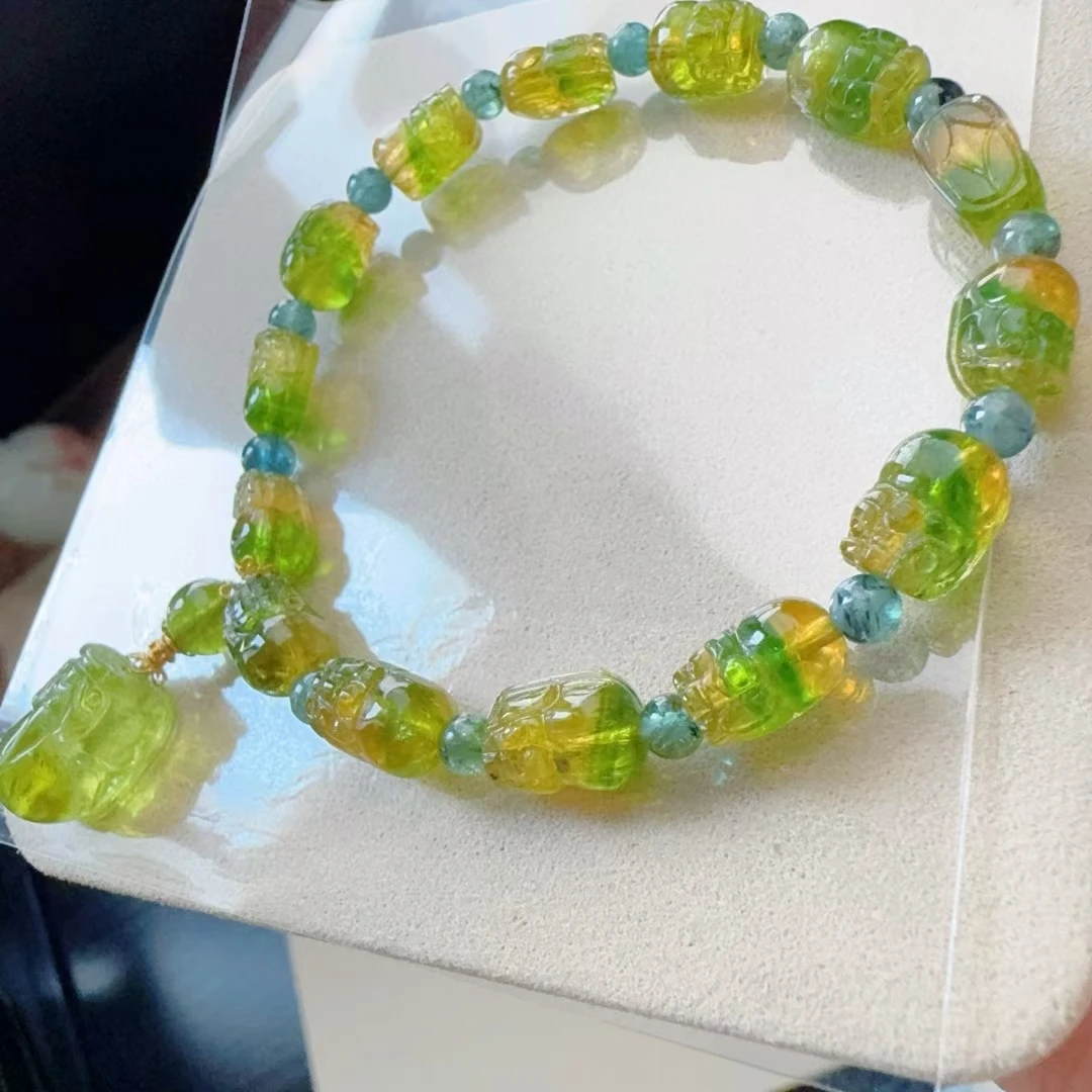 Natuurlijke Geel Groene Toermalijn Clear Kralen Armband 9.5/6.7/6.2m Pi Xiu Hanger Watermeloen Toermalijn Vrouwen mannen Sieraden AAAAAAA