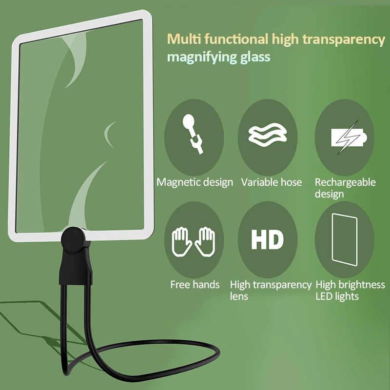 Led Magnifying Glass Hanging Neck Handheld Desktop Large Screen Lens Acrylic Magnifying Glass for Seniors Reading Sewing Jewels