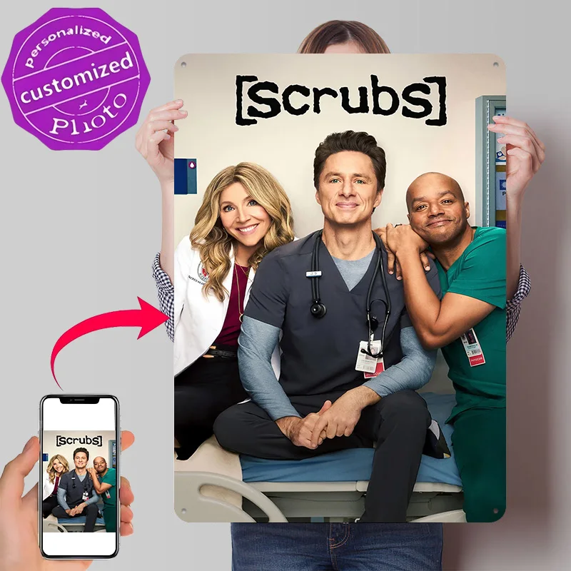 Scrubs Cast Posing on Hospital Bed 3D Texture Metal Poster Customized Wall Art Tin Sign Gift for Mancave Funny Signs Decor Room