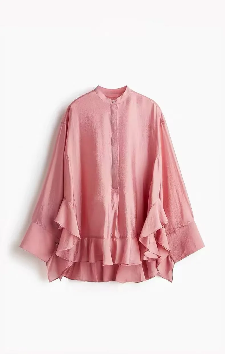 Casual ruches zoom shirts casual oversize dames shirt gelaagde single breasted streetwear shirt Y2K herfst geplooide elegante blouse