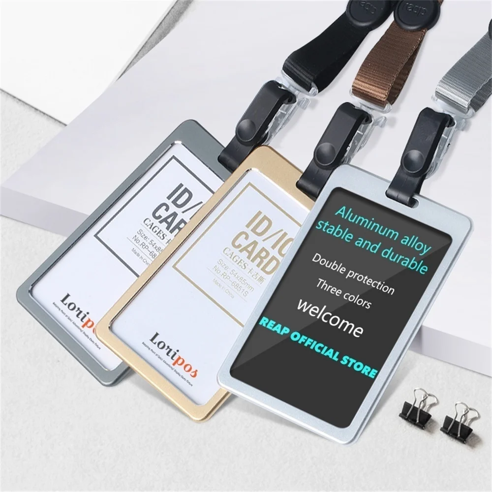 Id Card Holder Lanyard Badge Holder Name Identification Sleeve Dual Clear Business Exhibit Office School Strap Neck Hang Metal