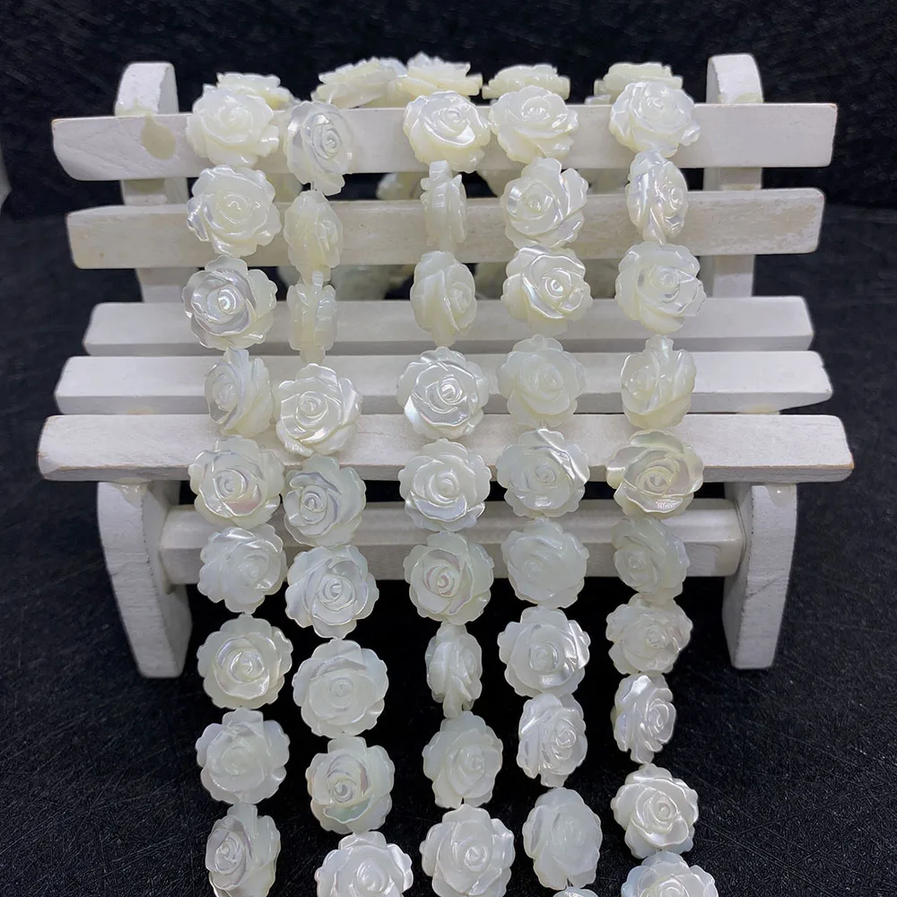 

Natural Mother of Pearl Shell Loose Beads for Jewelry Making DIY Necklace Bracelet Earring Accessories Carved Statue Rose Beads