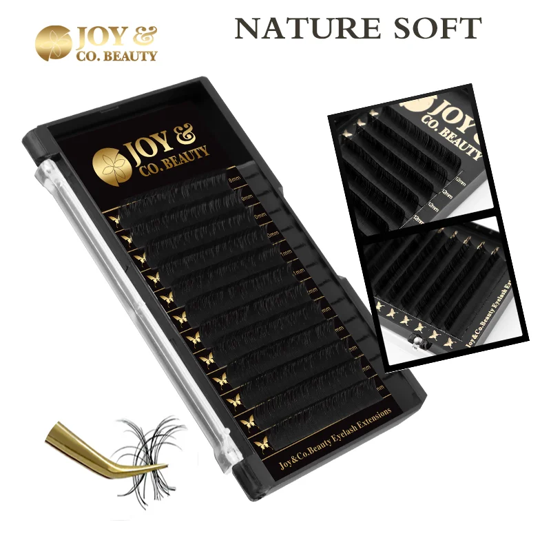 JoyCo 12 Rows Korea Silk False Mink Eyelashes Extensions Natural Soft Individual  Volume Eyelashes Cilios Make Up