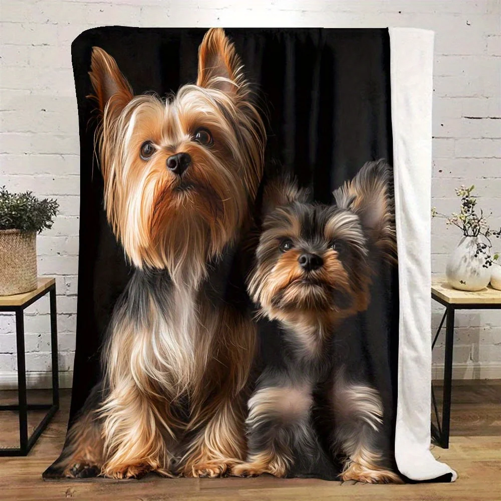 Custom Two Yorkshire Terriers Fleece Blanket Personalized Name Text Puppy Print Throw Soft Warm All Season Bedding Gift for Dog