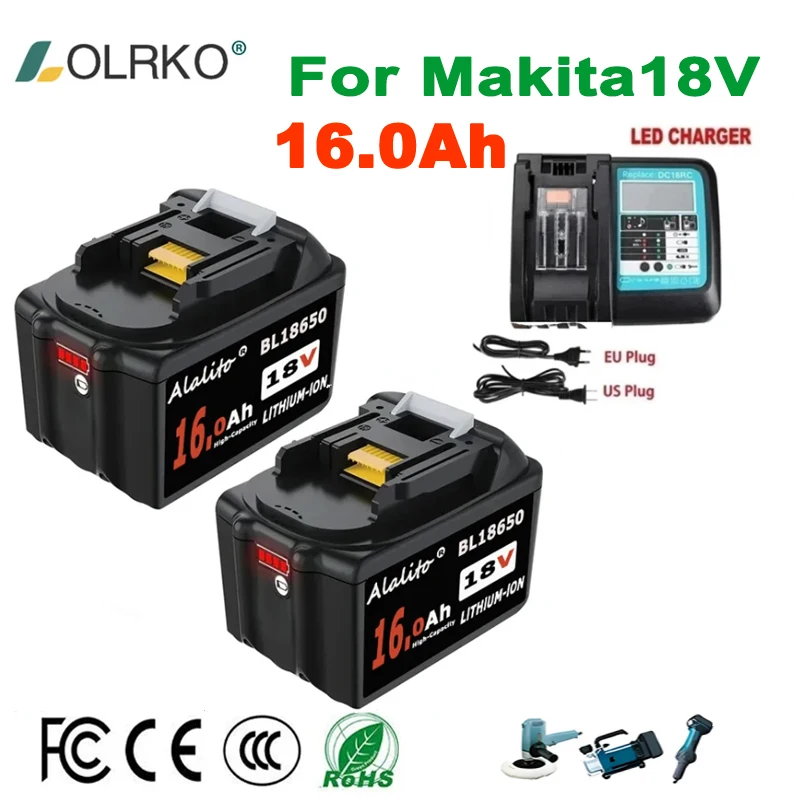 

2024 Upgrade Rechargeable 18V 16000mAh Li-Ion Battery For Makita BL1830 BL1815 BL1860 BL1840 Replacement Power Tool Battery