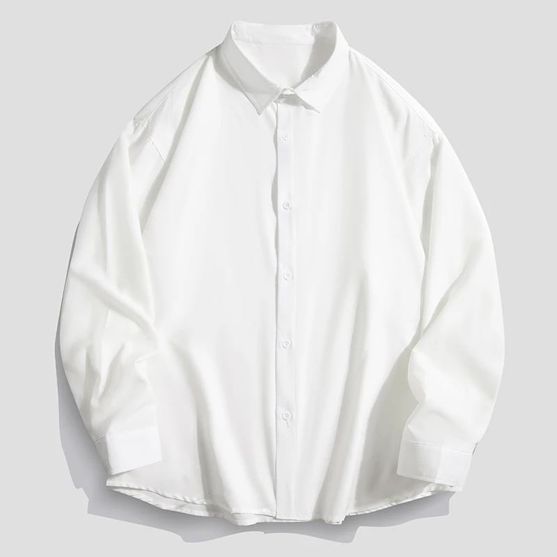Oversized Men Long Sleeve Shirt Solid Color Lapel Button Down Lightweight Casual Streetwear Blouse