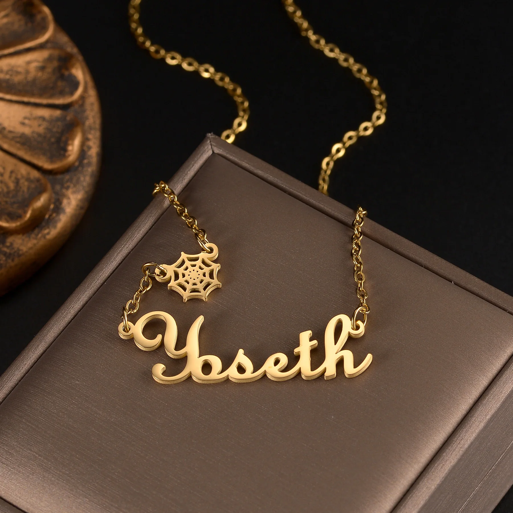 تخصيص اسم العنكبوت ويب قلادة القرط مجموعات مجوهرات للنساء أطفال الأزواج الفولاذ المقاوم للصدأ شخصية صافي هدية عيد الميلاد