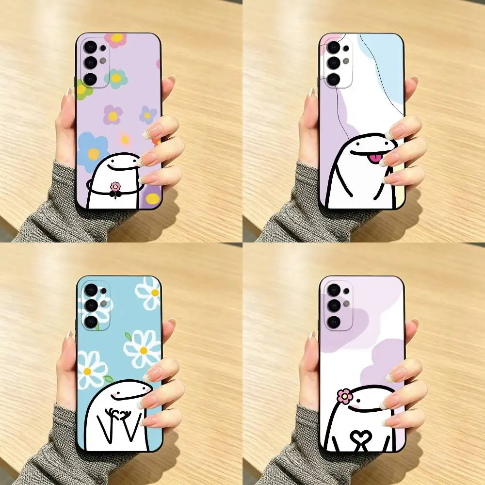 Funda de Celular Divertida con Diseño de Flor para Samsung S25, S24, S21, S22, S23, S30, Ultra, S20, Plus, Fe, Funda de Silicona Suave Negra
